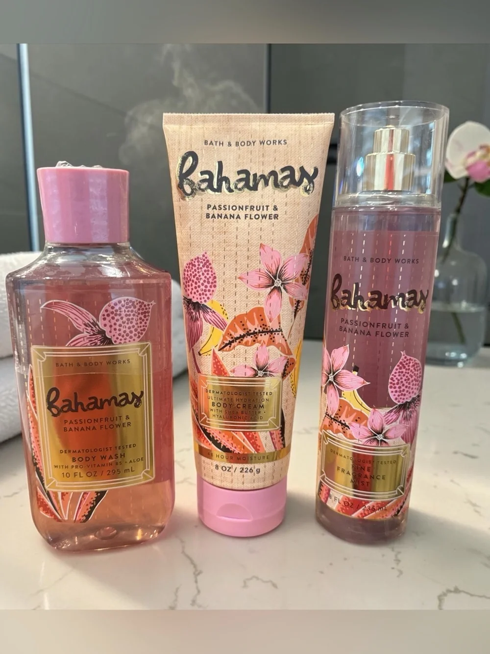 NWT Bath & Body Works Bahamas Passionfruit & Banana Flower Body Care Set
